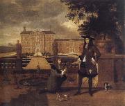 unknow artist John Rose,the royal gardener,presenting a pineapple to Charles ii before a fictitious garden painting